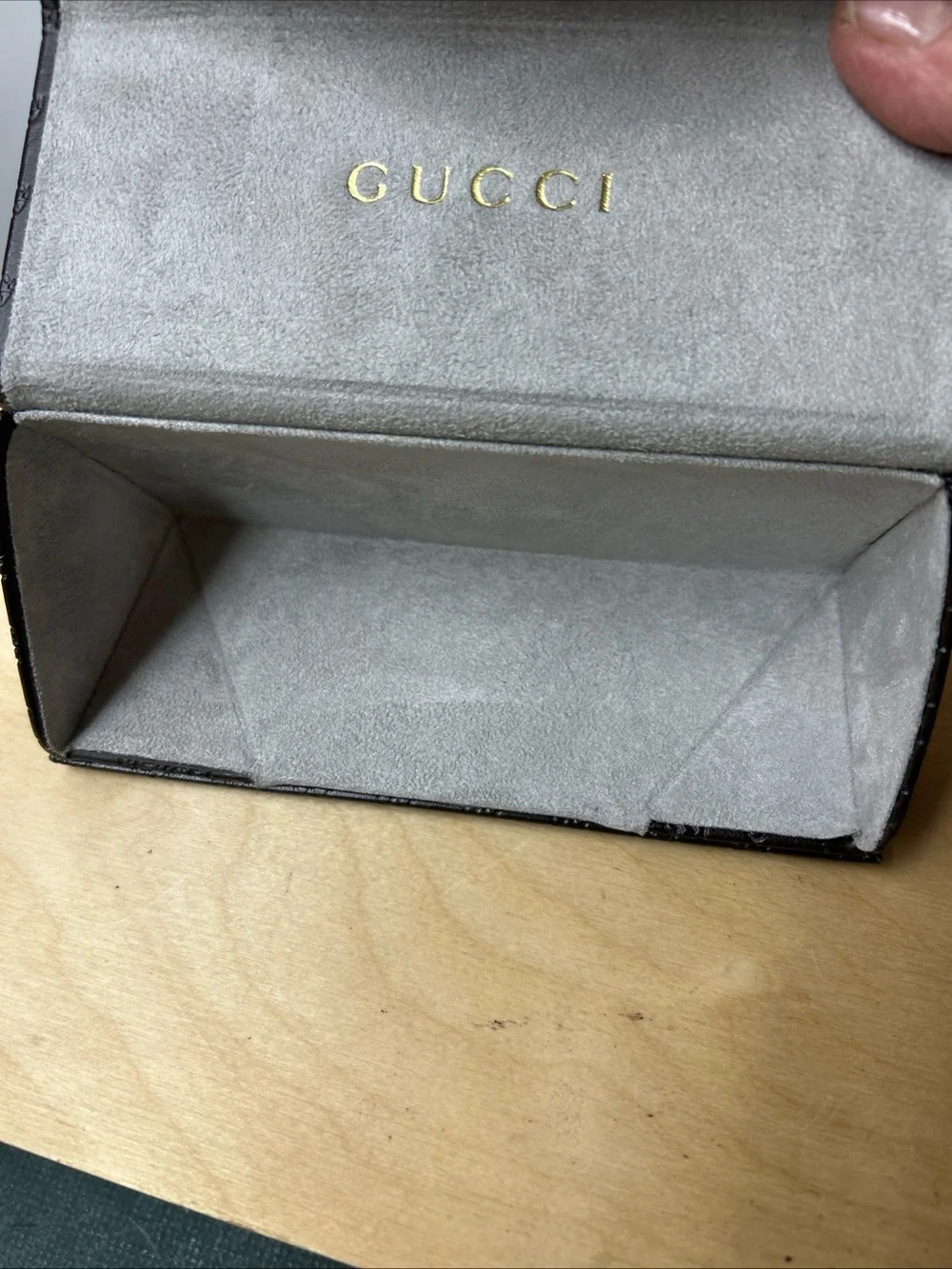 Genuine Gucci Eyeglasses Sunglasses Case Folding Triangle Hard Brown GG Logo
